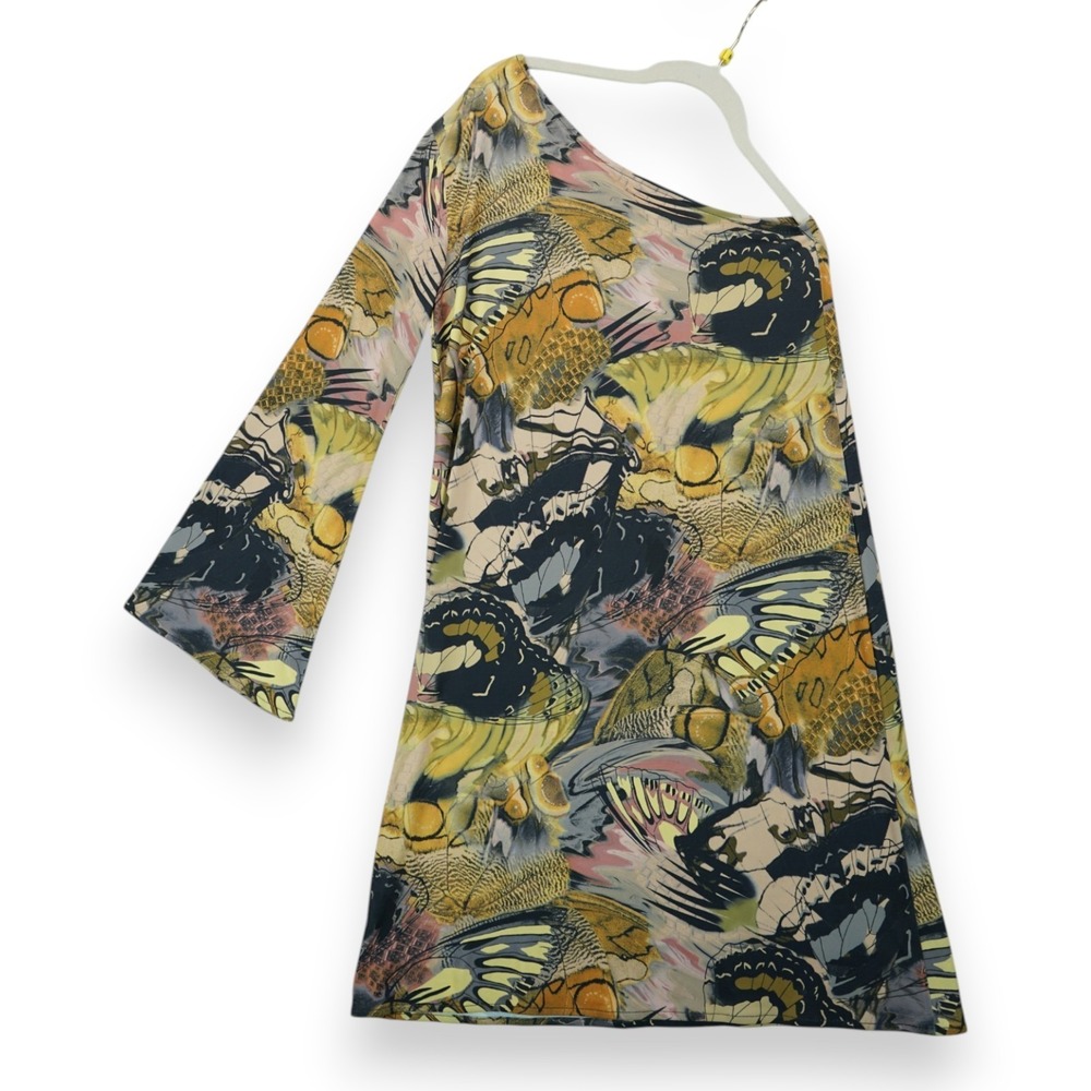 KAIYA One Shoulder Bodycon Dress Abstract Pattern Size Small Made‎ in USA
